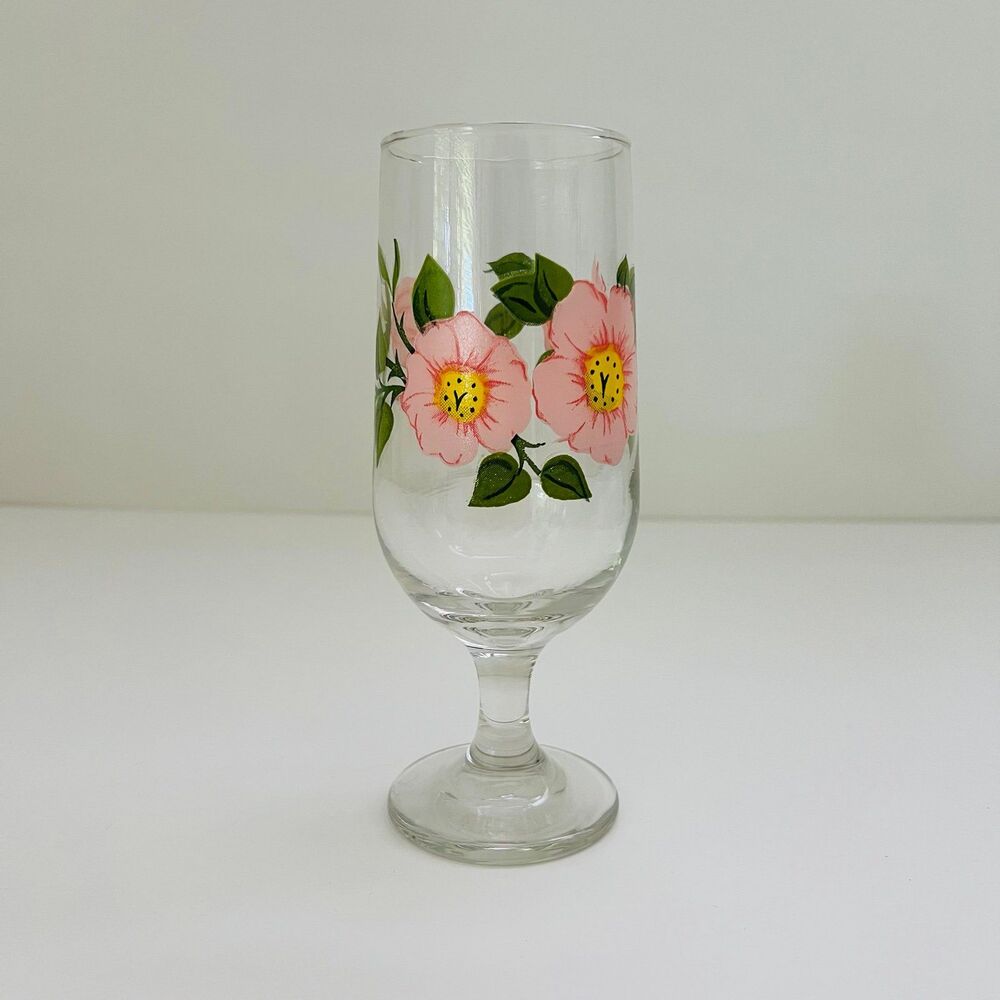 FRANCISCAN Desert Rose Iced Tea Clear Glass Pedestal Base Tumbler